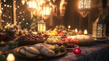 Ramadan Iftar table setting with Dates Dry Fruits and other nuts