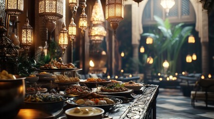 Ramadan Iftar table setting with Dates Dry Fruits and other nuts