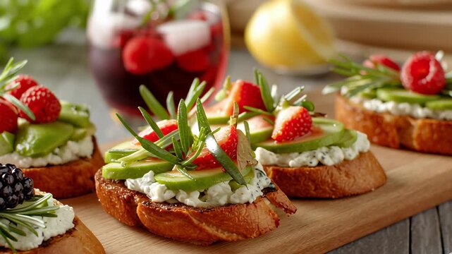 Enjoy a vibrant display of toasts adorned with fresh fruits and vegetables, perfect for a warm summer day. These tasty options bring joy to any gathering or picnic setup