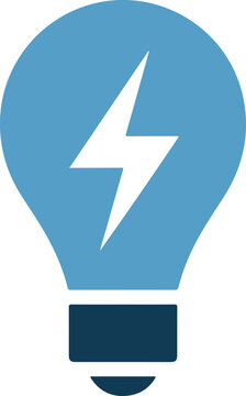 Light blue lightbulb with white lightning bolt