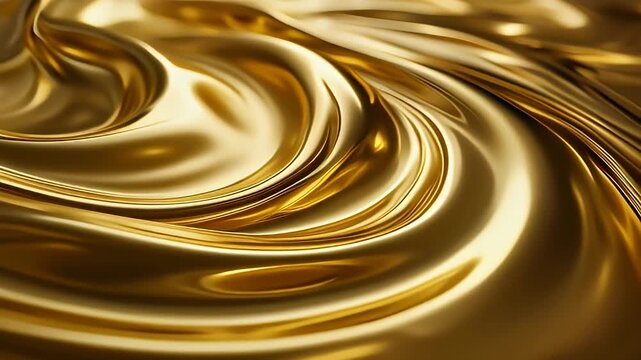Close-up of luxurious liquid gold texture with elegant swirling patterns and a smooth, reflective surface, creating a rich and opulent abstract background.