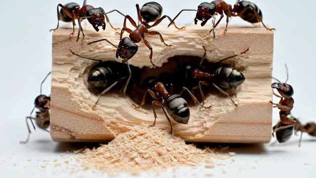 Ants surround hollowed wood