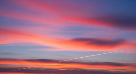 Fototapeta premium Sunset Sky With Airplane Trail