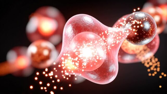 Coenzyme Q10 Clusters Migrating Through Fluid to Strengthen Cell Membranes, Glowing Energy Spheres in Abstract Biochemical Environment