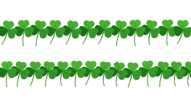 Green four-leaf clover garland border seamless pattern luck nature spring decoration vector illustration