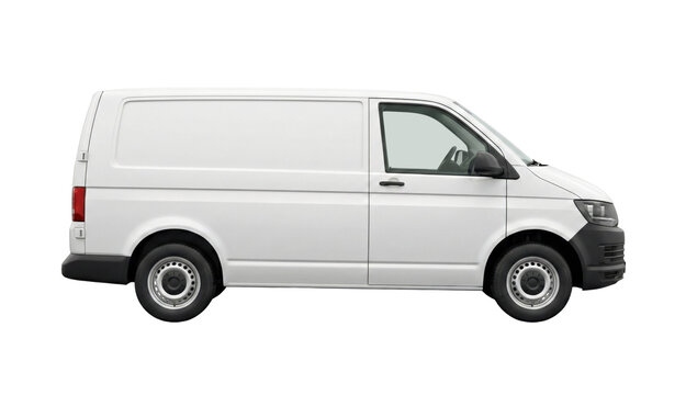White commercial van side view isolated. Delivery vehicle mockup.