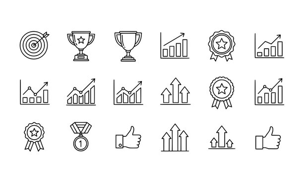 Business success and growth outline icon collection
