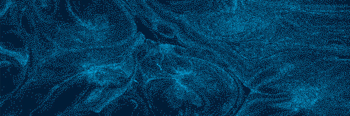 Surreal blue waves stipple effect background. Halftone texture and noise. Vector wallpaper for design and creative projects