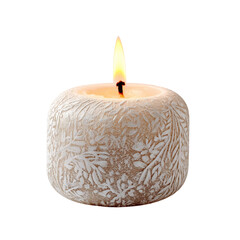 Decorative candle with flame and winter texture