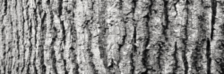 Halftone wood texture background. Black dot tree bark pattern, white background. Vector horizontal banner.