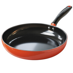 Red nonstick frying pan with black handle