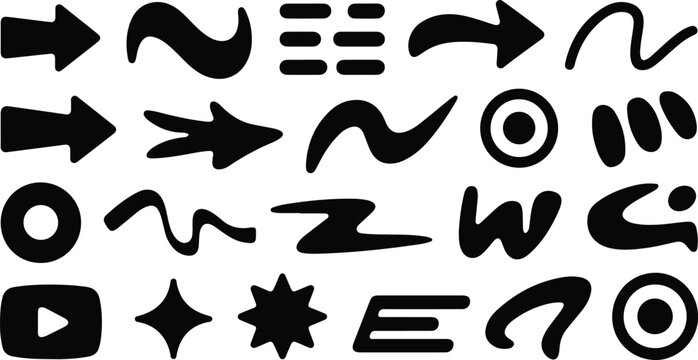 Collection of Abstract Black Shapes and Arrows on White Keywords: arrow, shape, symbol