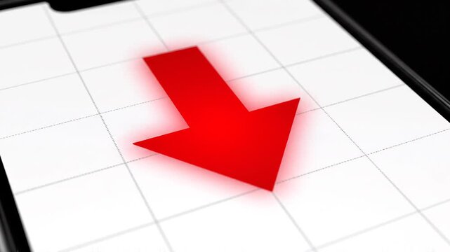 Animated Red Arrow Pointing Down on Graph Paper Symbolizing Economic Decline