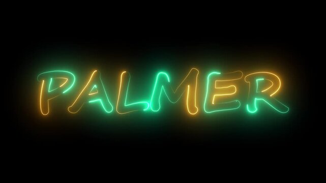 flickering neon palmer text animation. neon sign that flickers and glows with PALMER
