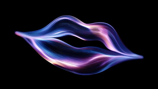 Sexy lips kissing in neon UV disco concept. Abstract representation with vibrant colors and fluid lines conveying a sense of movement.