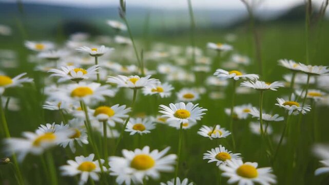 Beautiful field of daisies in full bloom, perfect for nature backgrounds and spring themed content