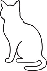 Minimalist line drawing of a sitting cat viewed from behind&mdash;symbolizing calm, mystery, and elegance in a clean black and white style.