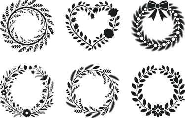 Obraz premium Botanical Wreath Silhouette Vector Set with Floral and Leaf Frames