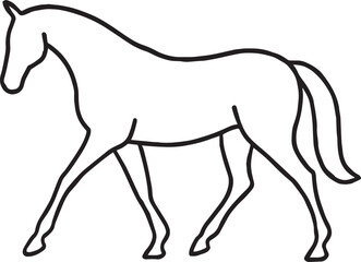 Obraz premium Minimalist line drawing of a walking horse in profile—symbolizing grace, motion, and strength in a clean black and white style.