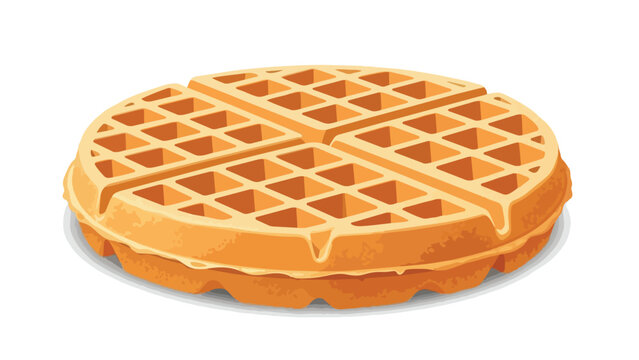Deliciously golden-brown classic round waffle with a perfect grid pattern, a delightful breakfast or dessert illustration promising sweet culinary
