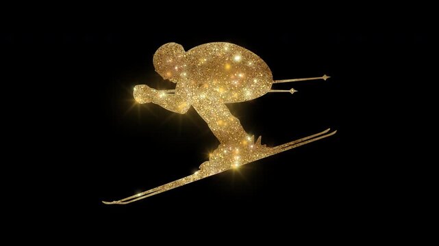 Luxury downhill skier with golden glitter, alpha channel