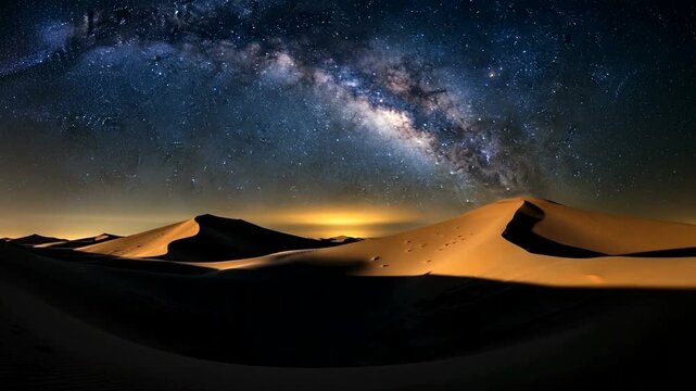 Starry Night Over Dunes with Desert Landscape Below