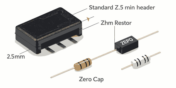 Electronic Components: Resistor, Capacitor, and Header with Technical Specifications