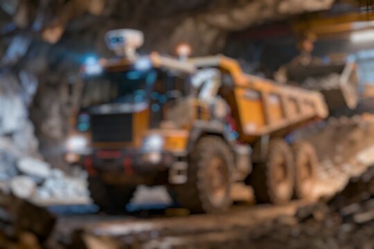 Blur Photos of miners and equipment in an underground mine