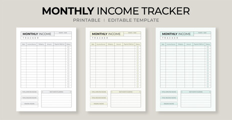 Monthly Income Tracker &ndash; Printable Planner for Tracking Income Sources