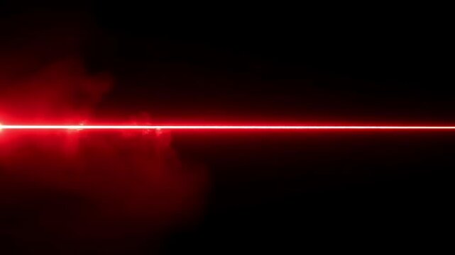 Red Laser Line with Glowing Smoke on Black Background Futuristic Light Effect