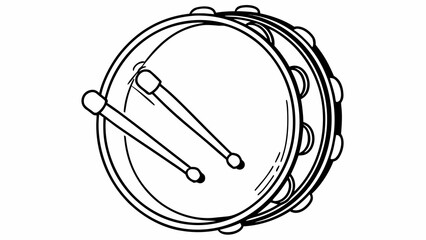 A close-up illustration of a tambourine with drumsticks ready for musical performance
