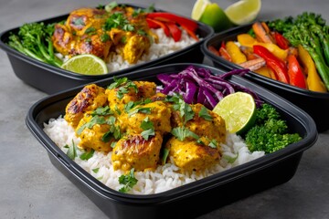 Meal prepping healthy chicken tikka masala with vegetables