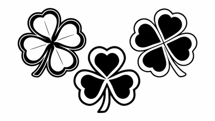 Fototapeta premium Three black and white clover leaves illustration on transparent background