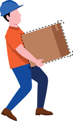 Delivery Worker Carrying Large Cardboard Box on White Background