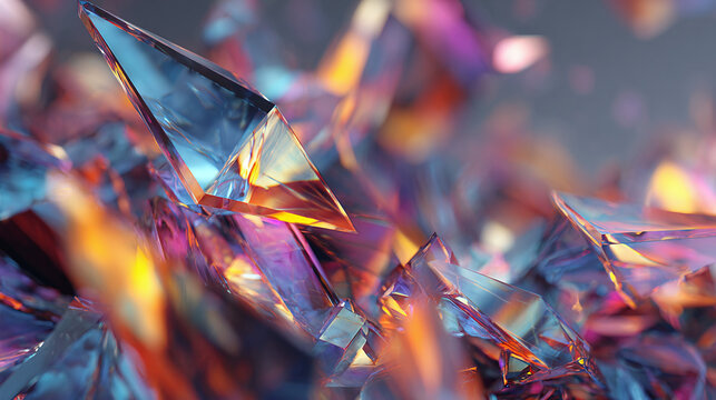 Abstract close-up of colorful crystal formations, showcasing intricate details and textures 