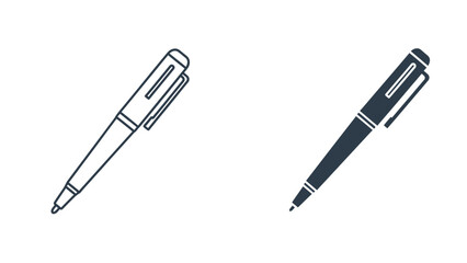 Simple graphic icon depicting two styles of a writing pen in outline and solid fill variations illustrating contrast and design choices for documentation