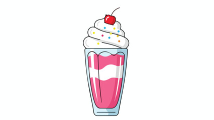 Vibrant cartoon milkshake illustration with whipped cream and cherry on white background