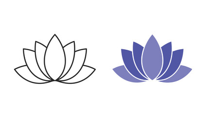 Obraz premium Set of two stylized lotus flower icons one a simple black outline and the other a vibrant purple gradient design perfect for yoga wellness or spiritual branding