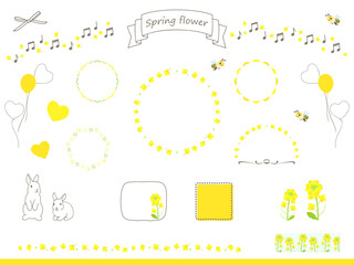 菜の花が可愛い春のフレームイラスト素材セット