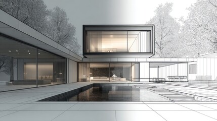 Minimalist Modern Architectural Residence with Pool.