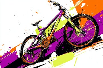 Colorful bicycle painting with diagonal stripes and paint drips in modern street art style