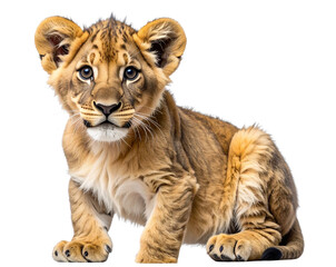 Obraz premium Cute Young Lion Cub with Fluffy Fur Cutout