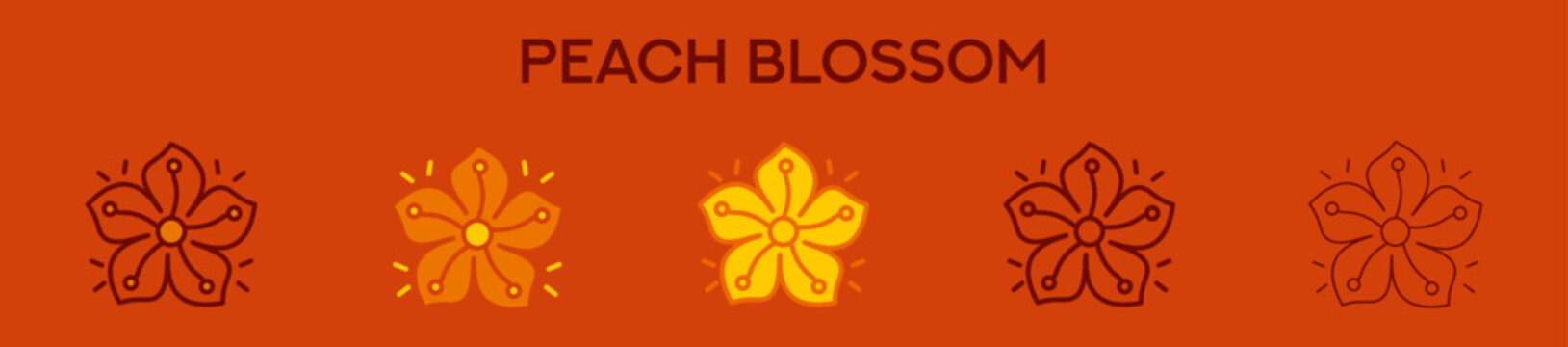 Peach Blossom Element For Design Graphic - Multi Styles. Vector Illustration Of Two Colored And Black. Multiple Icons Designs Can Be Used For Mobile, Ui, Web 
