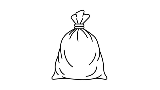Black and white line illustration of a tied cloth sack or bag standing upright on a plain white background for storage.