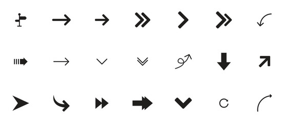 Fototapeta premium Black arrow icons set for navigation and interface design.