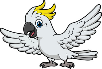 Obraz premium Cute White Cockatoo Cartoon Character Spread Wings Kids Mascot Illustration