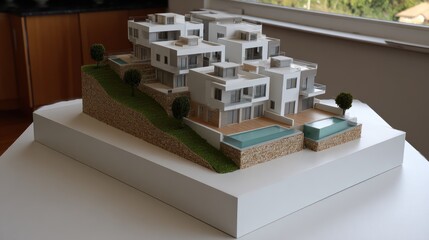 Modern multi-level house model architecture design.