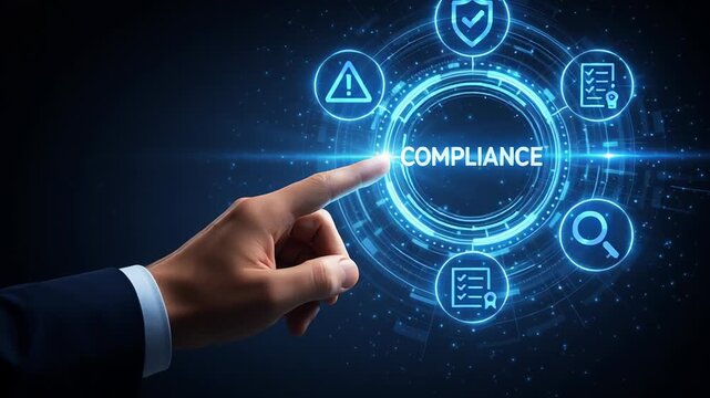 AI driven checklist audit compliance business performance monitoring task online survey services concept hand pointing digital interface for business management and operational excellence