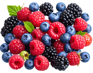 Wild Berries Mix with Raspberry Blueberry Blackberry Transparent Background 