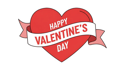 Happy valentine's day banner on a vibrant red heart illustration perfect for romantic greetings © mdshafikul
